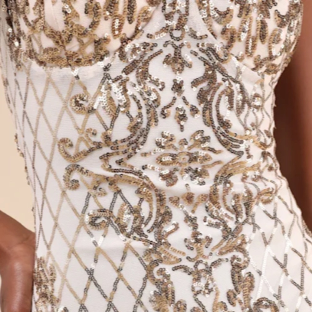 LULU's Prom Wedding Elegant Sexy Bustier Shimmer Sparkly Holiday Party Gold Mini - Picture 5 of 5